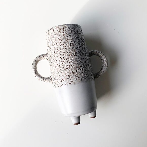 Crate & Barrel Mini Textured White Vase Double Handle Pottery Decor Small - Picture 2 of 9